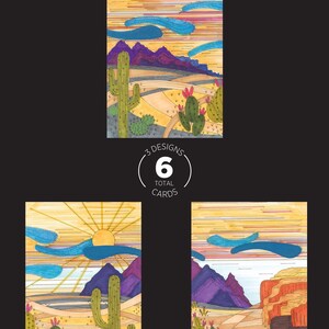 Jeu de 6 cartes de voeux avec enveloppes. Design sud-ouest dessiné à la main, intérieur vierge pour votre message personnel.