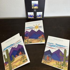 Tarjetas de notas del suroeste dibujadas a mano, mensaje en el frente, interior en blanco, juego de (6) con sobres.