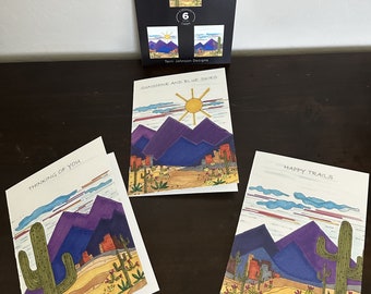 Tarjetas de notas del suroeste dibujadas a mano, mensaje en el frente, interior en blanco, juego de (6) con sobres.