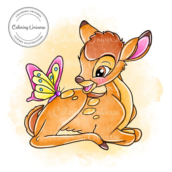 Watercolor Bambi Clipart PNG - Bambi And Thumper Cute Clip Art - Bambi PNG Printable Download - Bambi Flower & Friends Sublimation Design