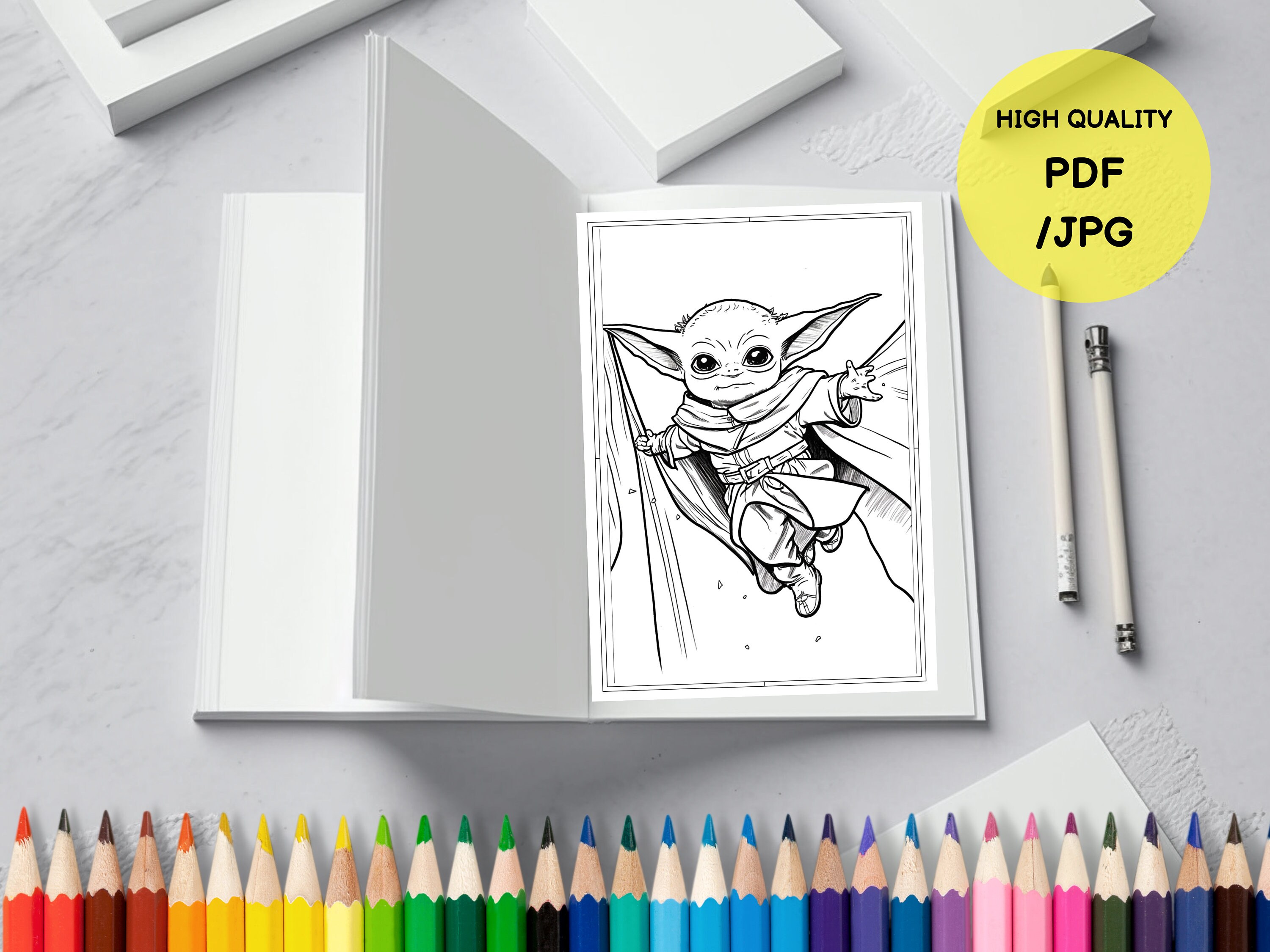 Baby Yoda Coloring Pages for Kids and Adults PDF JPG - Etsy