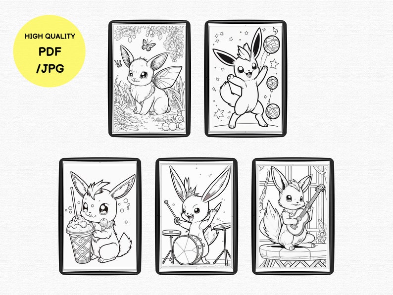 Cute Eevee Coloring Pages for Kids and Adults PDF, JPG Printable ...