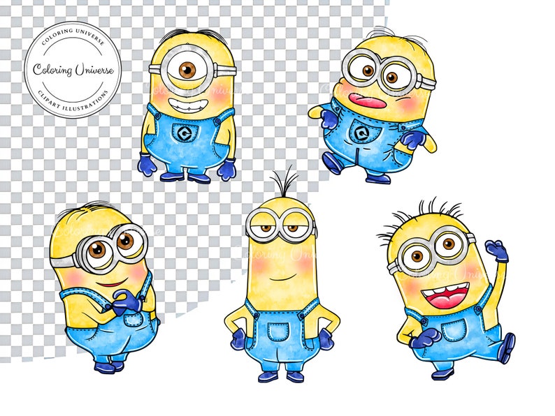 Cute Minions Clipart Pack Transparent Background Digital Instant ...
