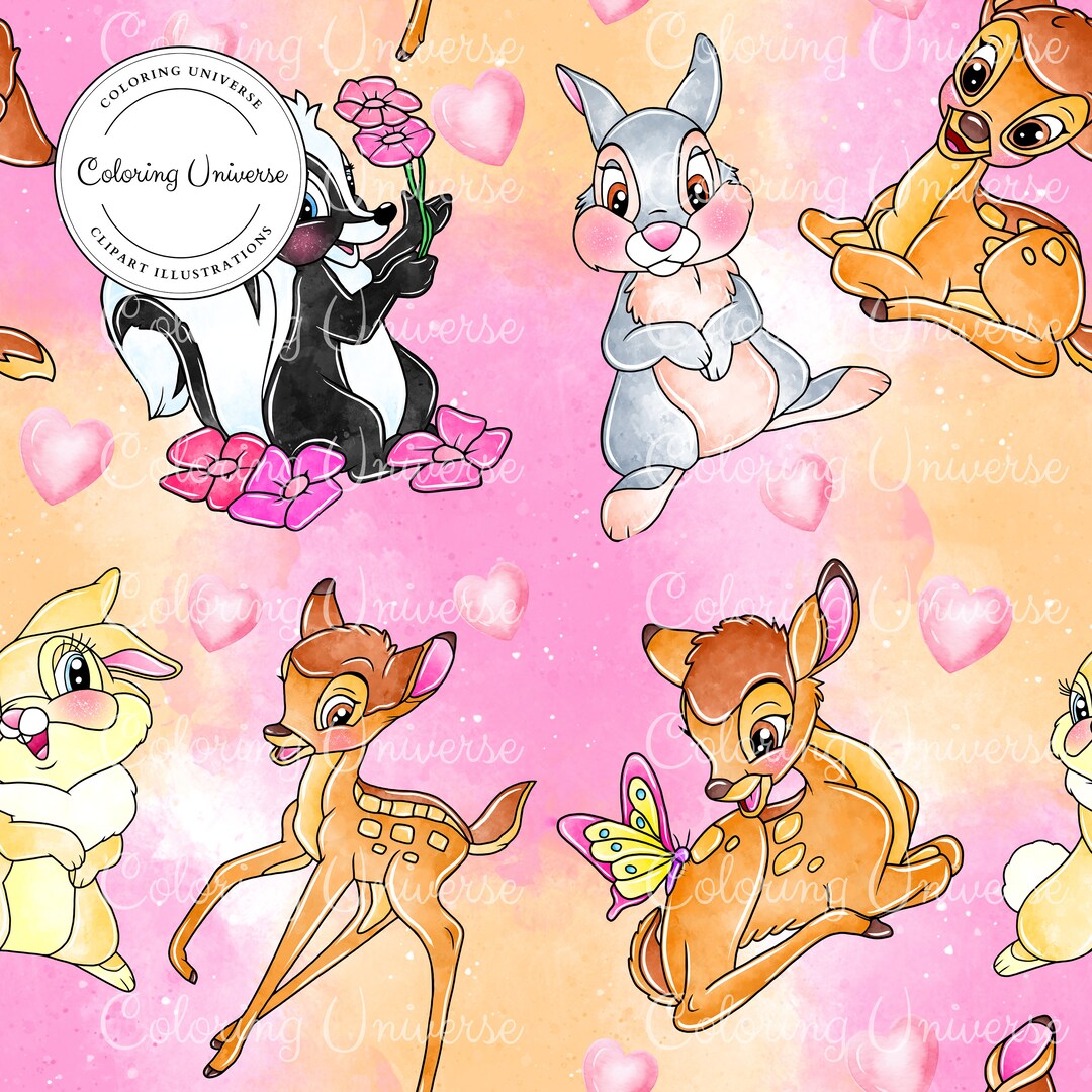 Disney Bambi Rabbit Pattern Cute Bambi Thumper Seamless Pattern Miss Bunny Digital File Bambi ...
