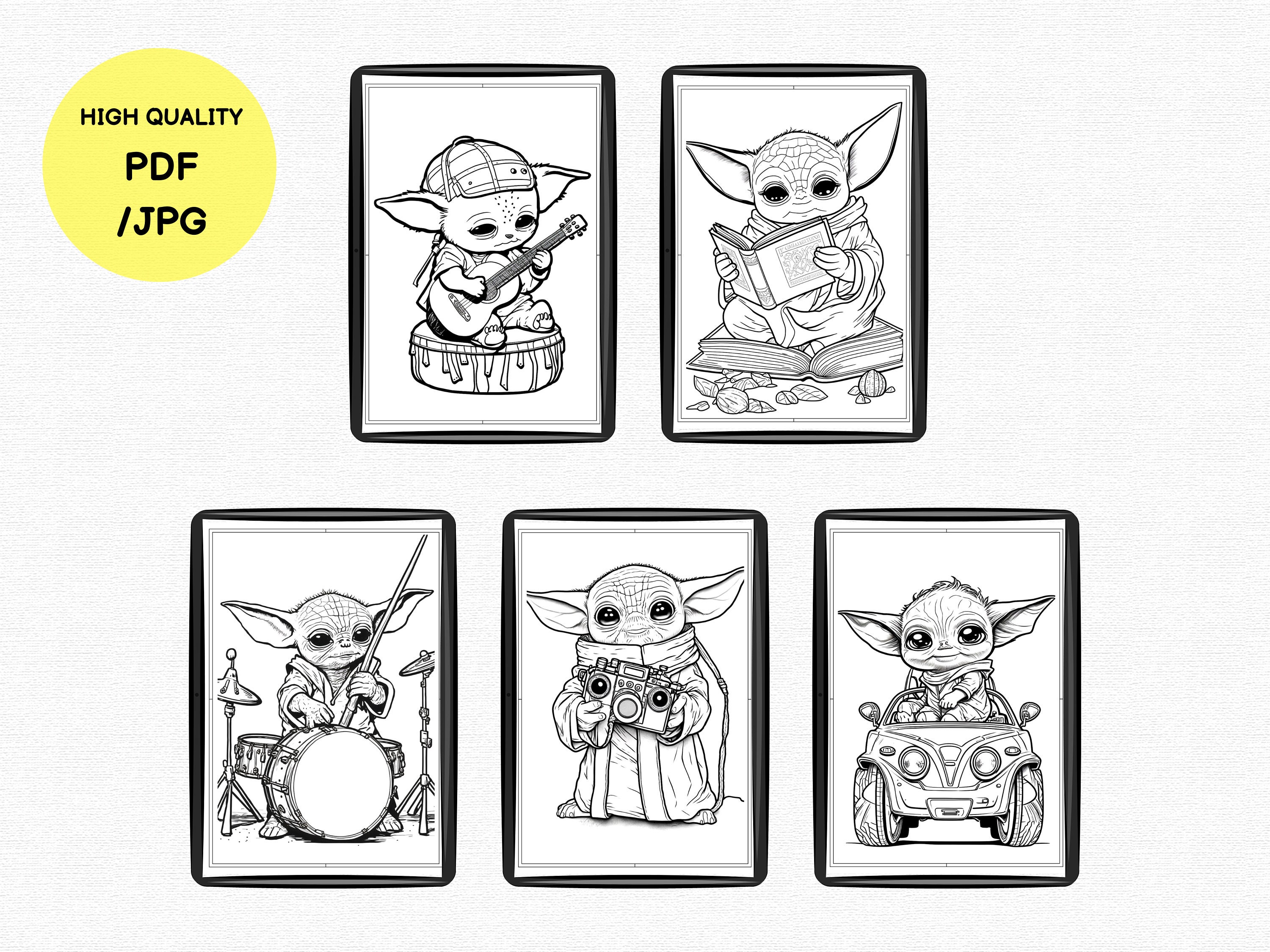 Baby Yoda Coloring Pages for Kids and Adults PDF JPG - Etsy