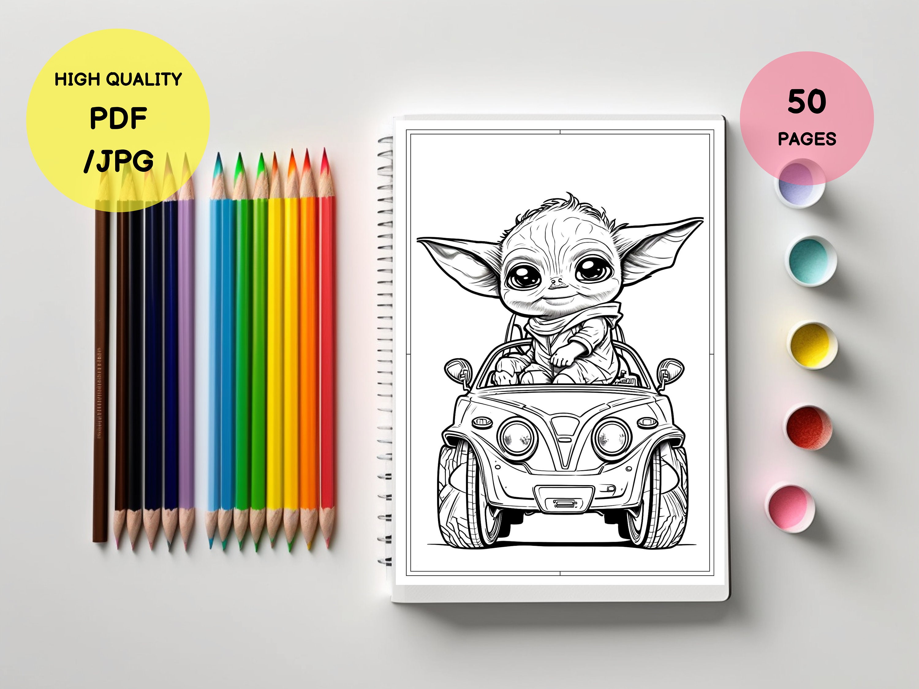 Baby Yoda Coloring Pages for Kids and Adults PDF JPG - Etsy