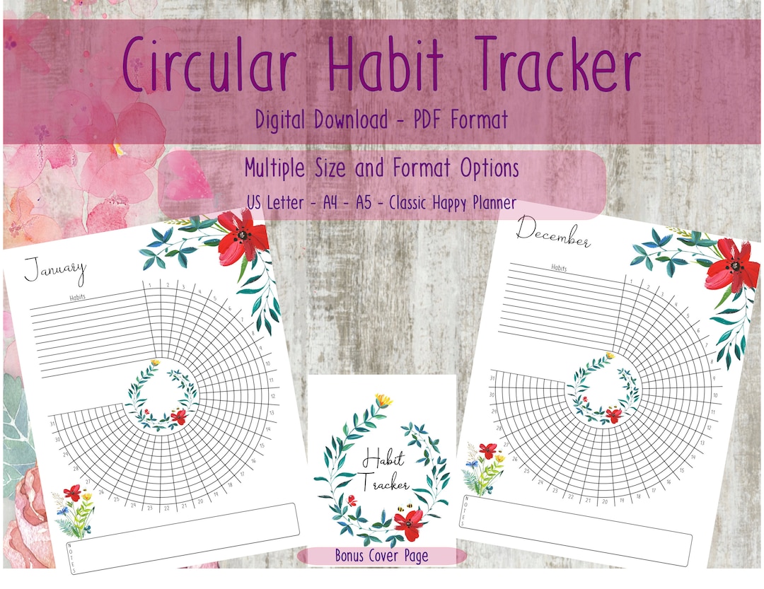 Circle Daily Habit Tracker Printable PDF Planner Monthly - Etsy UK