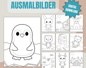 Páginas para colorear fáciles para niños | Pintura | Colorear| Libro para colorear | Animales | lindo diseño | Plantillas | Imprimir | PDF