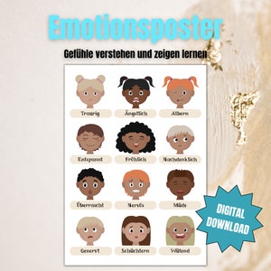 Gefühle ausdrücken | Plakat für Kinder | Emotionskarten | Flashcards | deutsch | Montessori | Digital Download  | PDF