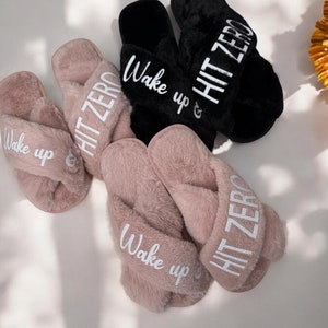 Custom Wake Up & Hit Zero Cheerleader Fluffy Slippers – Perfect for Squads and Gifts! Personalized Slippers, Dreaming of Zero Deductions