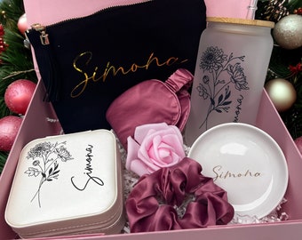 Personalized Gift Box for Her, Birth Flower Jewelry, Holiday Gift Set, Mother's Day Gift
