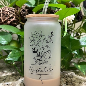 Bridesmaid Glass Tumbler with Straw and Lid, Bachelorette Party Gifts, Bridesmaid Proposal Gift, Wedding Gift, Personalized Coffee Cup