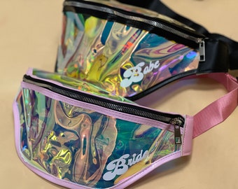 Fanny Packs Bachelorette, Custom Holographic Fanny Pack, Holographic Bum Bag, Custom Fanny Pack, Bachelorette Favors, Belt Bag, Waist Bag