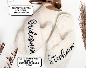 Personalized Fluffy Bridesmaid Slippers, Bachelorette Party Gifts