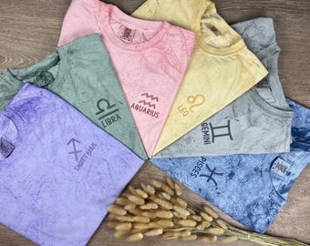 Zodiac Sign Comfort Colors Color Blast Shirt, Custom Embroidered Birthday Gift, Astrology Sign Gift, Horoscope Gift, Custom Zodiac Sign Gift
