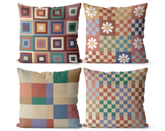 Retro Y2K Boho Aesthetic Pillow Cover, Mix & Match Pillow Decor, Boho Throw Pillow Cover Set, Farmhouse Pillow Combo, Scandi Pillow Covers