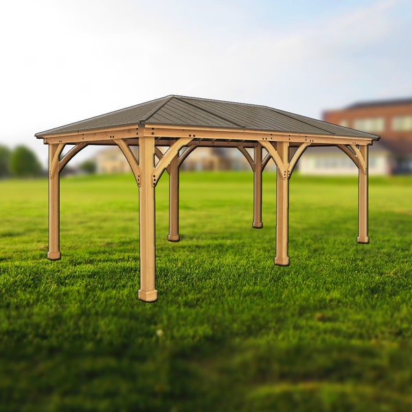 Simple Plans - 12'x24' Wooden Pavillion Gazebo Blueprints Plans Architectural Landscaping Backyard