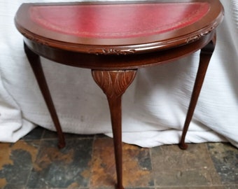 Half Moon Red Leather Inset Top Hall Table