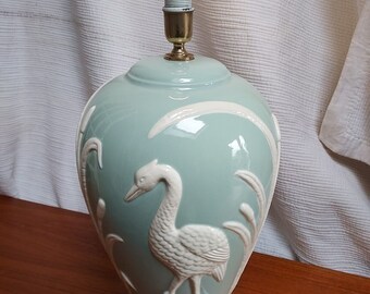 Large Lamp Mint Green With Stork Design