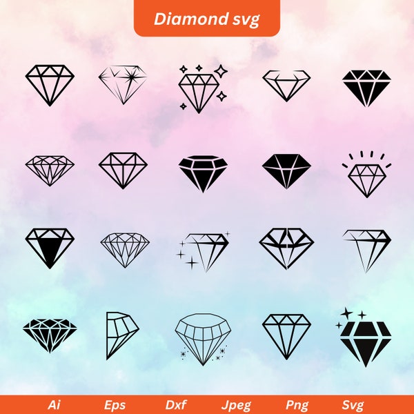 Diamond Svg, Diamond Clipart, Diamond Vector, Diamond Silhouette, Wedding Diamond SVG, Diamond Cut File, Diamond Svg Bundle, Silhouette