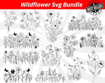 Wildflower SVG Bundle: Floral Outline Clipart (Digital Download)