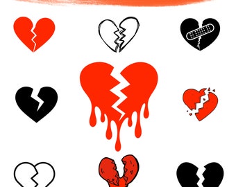 Broken Heart SVG: Outline Clipart, Cut Files (Digital Download)