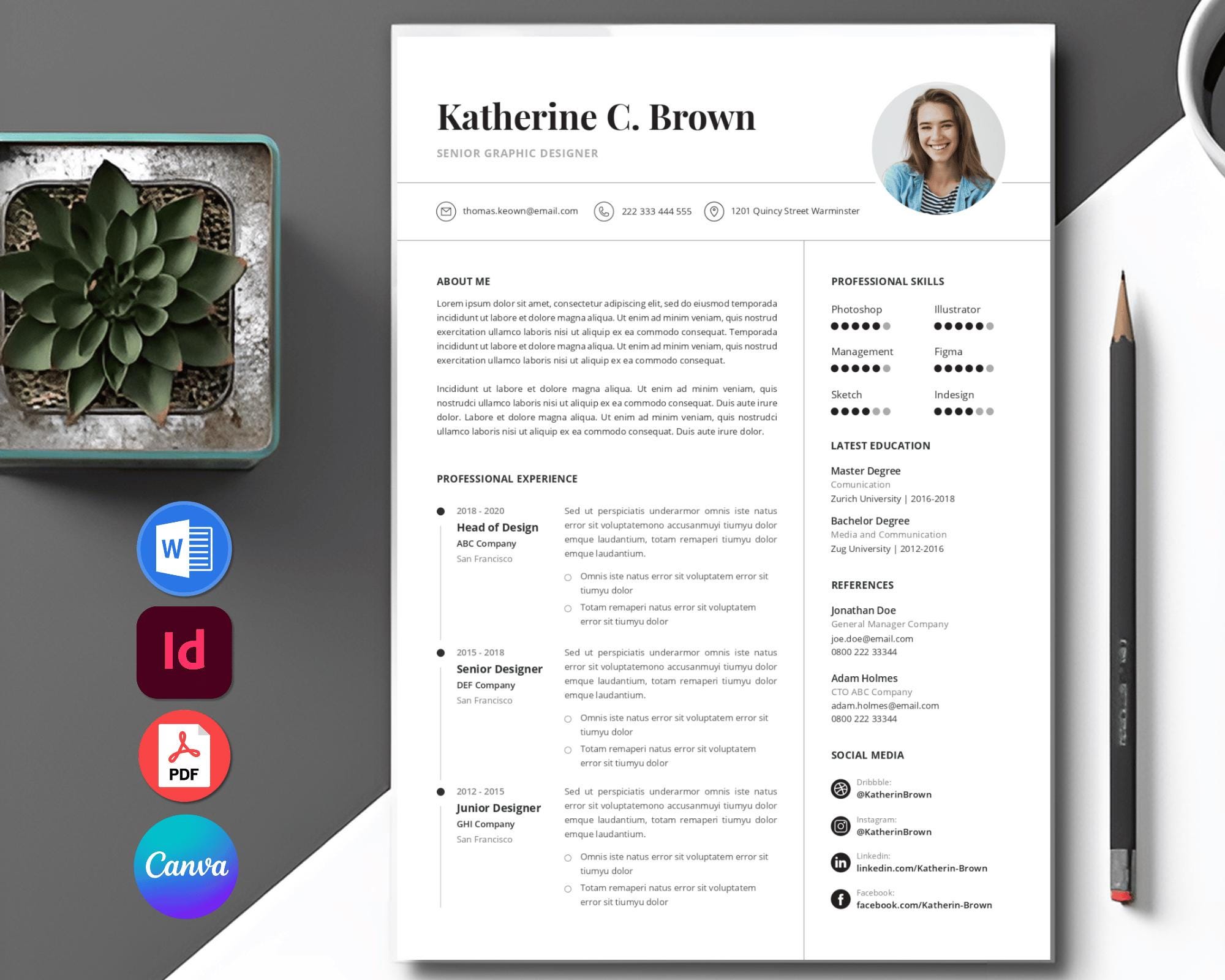 ATS Friendly Resume Template for Microsoft Word and Google Docs, Cover ...