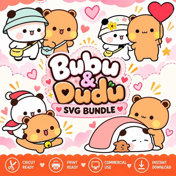 Bubu Dudu SVG Bundle, Kawaii Panda Bear Couple, Cute Bubu Dudu