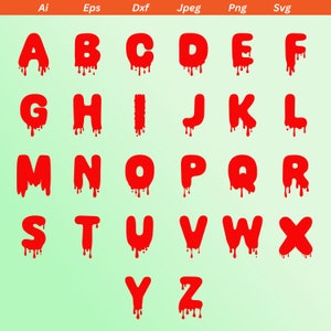 Tropfende Schrift SVG, tropfendes Alphabet svg, tropfende Buchstaben, tropfende Buchstaben, Schrift ClipArt, Halloween Schrift svg, Cut Files for Cricut, SVG