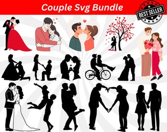 Wedding Couple SVG Bundle: Anniversary, Lovers Clipart (Digital Download)