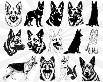 Paquete SVG de pastor alemán: archivos de corte de silueta de perro (descarga digital)