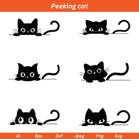 覗き見猫 SVG バンドル: 子猫のシルエット クリップアート (デジタル