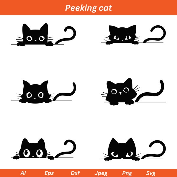 Peeking Cat SVG, Peeking Cat svg bundle, Peeking cat clipart, Peeking Cat SVG clipart, Peeking Kitten Silhouette, Peeking Cats Template