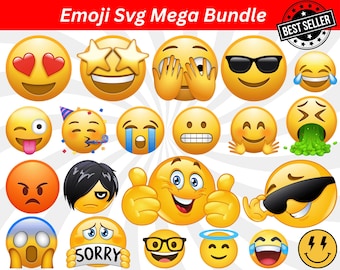 Emoji SVG Mega Bundle: Amiley Face Clipart, Cut Files (Digital Download)
