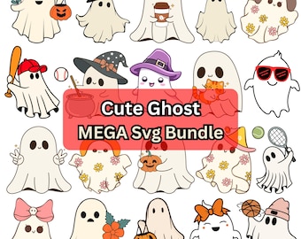 Clipart de Fantasmas Fofos de Halloween, Pacote SVG Retrô Assustador (Download Digital)
