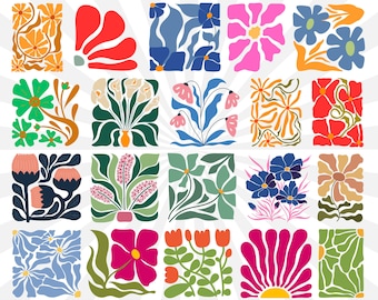 Retro Blumen SVG-Bundle: Boho Blumen PNG Dateien (digitaler Download)