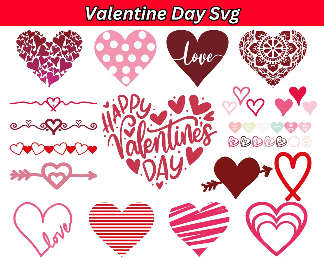 Valentine's Day Heart SVG Bundle: Love Quotes, Shirts (digital Download ...
