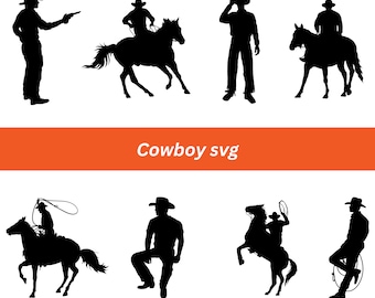 Cowboy Silhouette SVG Bundle: Western Clipart (Digital Download)
