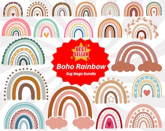 Boho Rainbow SVG Bundle: Pastel Clipart, Vector Graphics (Digital Download)