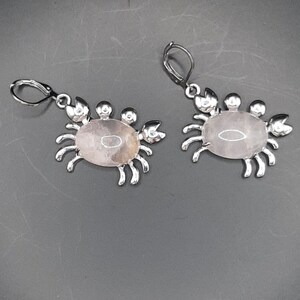 Rose quartz crab earrings