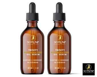 Natural Facial Oil Anti Aging Serum | Castor Oil | Black Seed Oil | Rosehip Oil- Two - 1 FL OZ Bottles