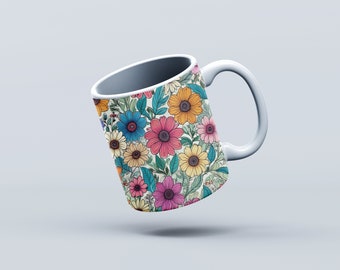 Gorgeous Flower Mug Wrap 11oz & 15oz Mug Template, Flower Mug Sublimation Design Mug Wrap Template PNG Instant Digital Download