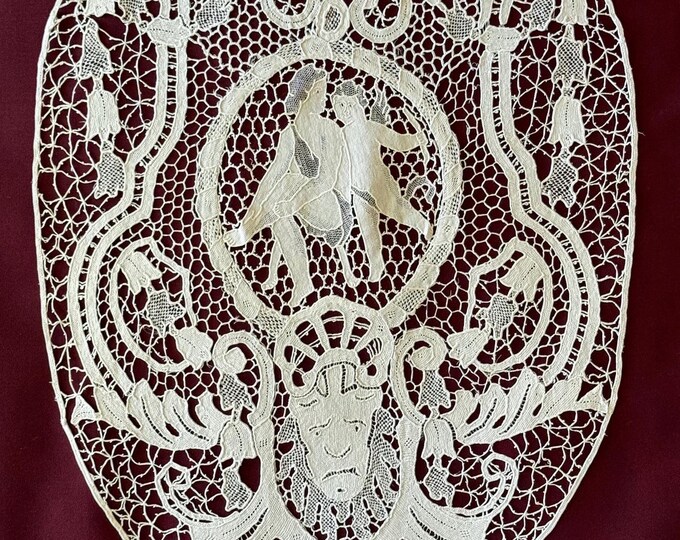 1800s HANDMADE Italian Needle Lace Insert, Figural Lace, Grotesque and ...