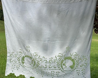 Antique French Handmade Curtain, White Natural Linen, Cutwork Embroidery, Greek Mythology, Country Chic Farmhouse, Vintage & Antique Textile
