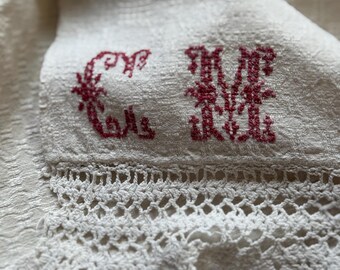 Antikes italienisches Handtuch | Handgewebter Hanf | Handgefertigte C.P. Gestickte Monogramme | Vintage Heimtextilien