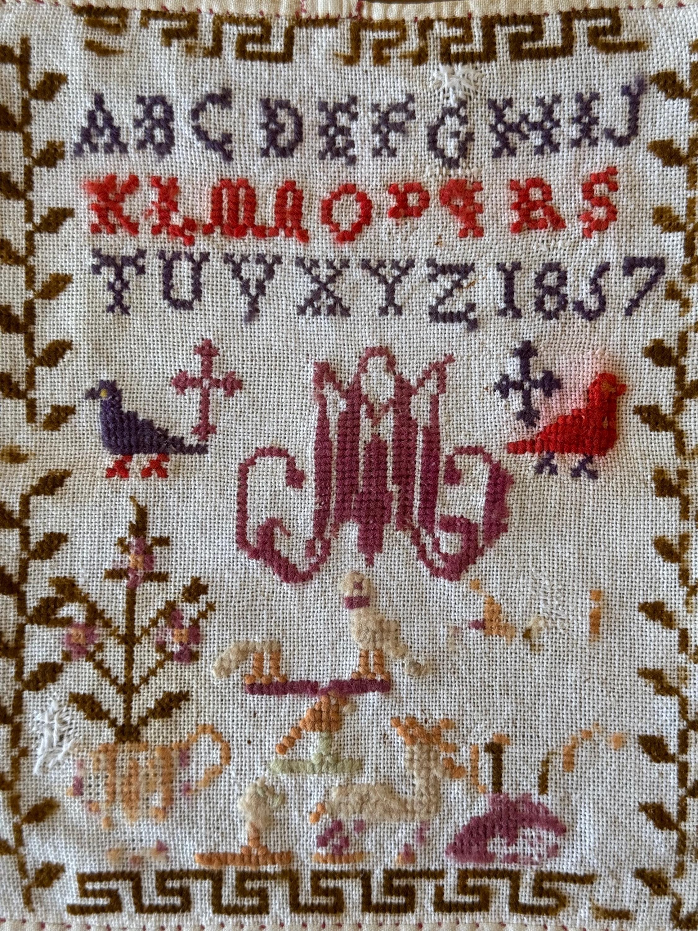 フランス 1837 刺繍サンプラー | 日付入りおよび MA モノグラム