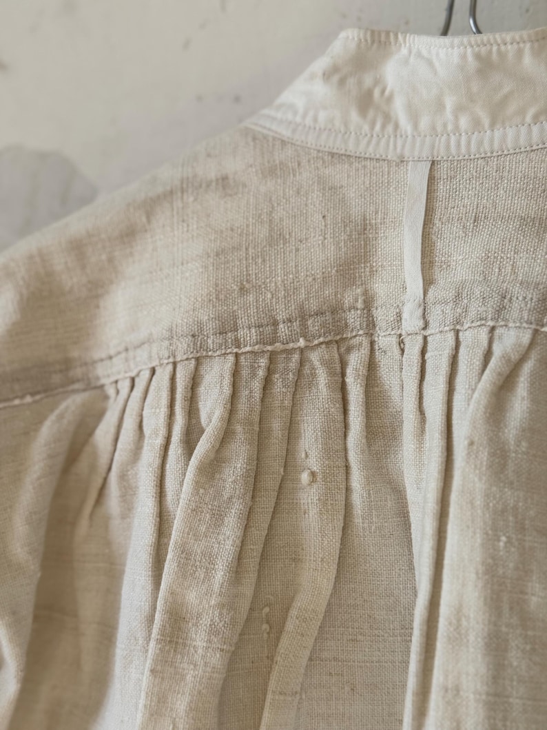 1840s-1870s Authentic French Chemise Tunic, Hand-spun Hand-woven Natural Linen, Handmade HJ Monograms, Long Shirt Smock, Antique Vintage Textile, Men Women Peasant Worker Workwear, Victorian Fashion, Farmhouse Summer Country Chic Dress, 19th century