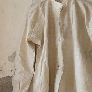 1840s-1870s Authentic French Chemise Tunic, Hand-spun Hand-woven Natural Linen, Handmade HJ Monograms, Long Shirt Smock, Antique Vintage Textile, Men Women Peasant Worker Workwear, Victorian Fashion, Farmhouse Summer Country Chic Dress, 19th century