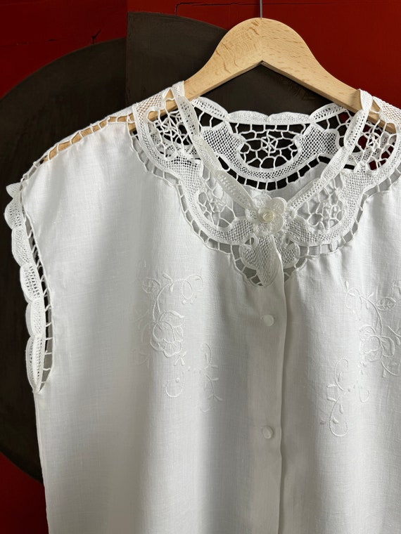 Vintage Italian Sleeveless Top, Handmade Lace and… - image 7