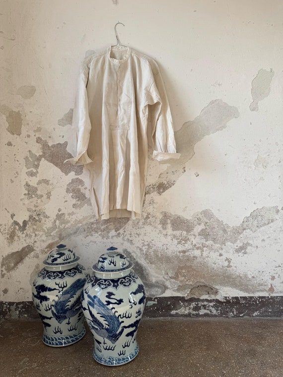 1850s-1870s Authentic French Chemise, Hand-spun H… - image 1